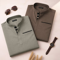 Urban Fit Mehendi Short Linen Kurta For Men