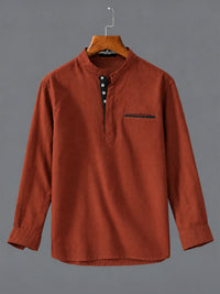 Urban Fit Orange Short Linen Kurta For Men