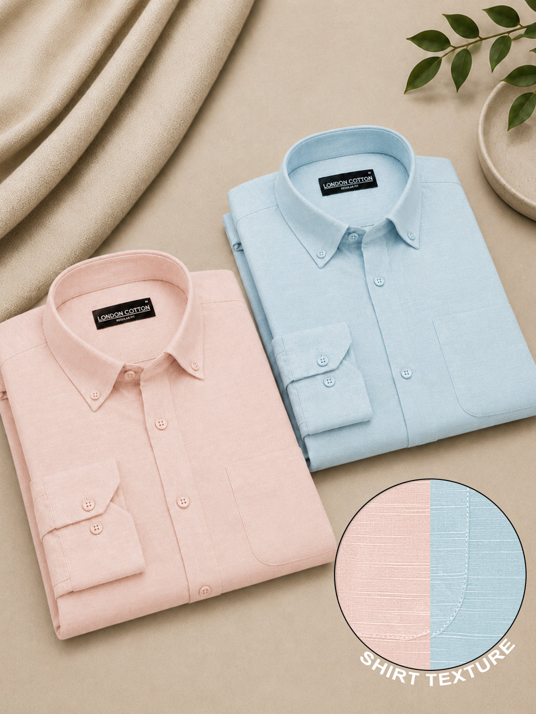 Peach & Sky Blue Linear Linen Pack of 2 Shirt