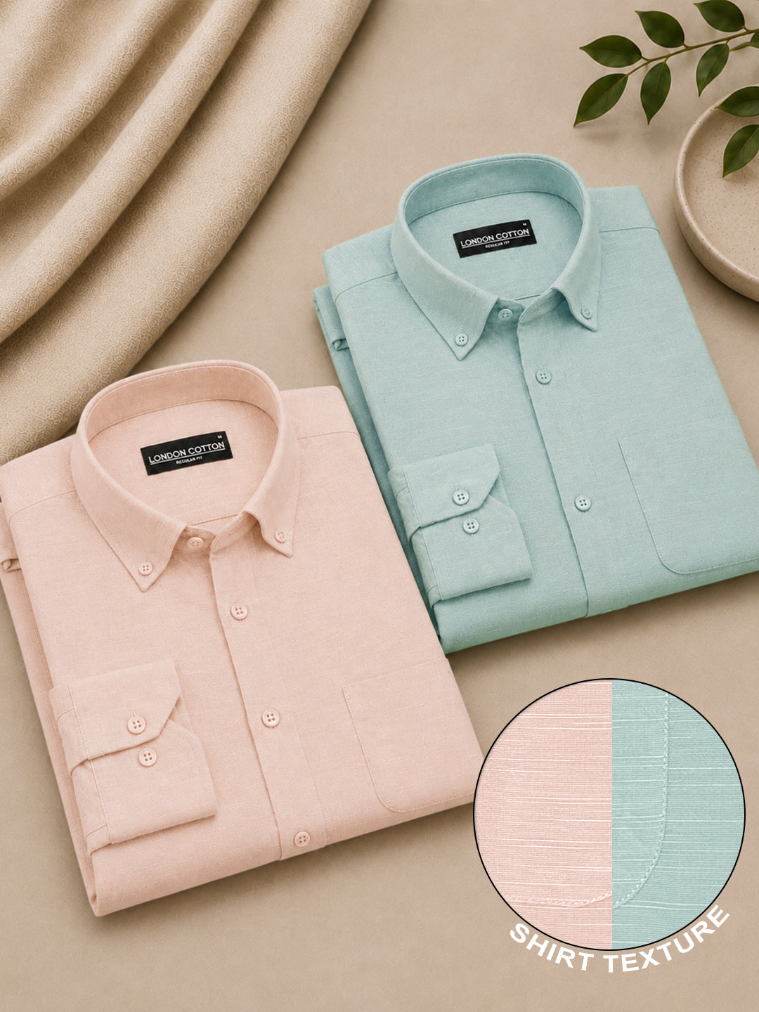 Peach & Turkish Blue Linear Linen Pack of 2 Shirt
