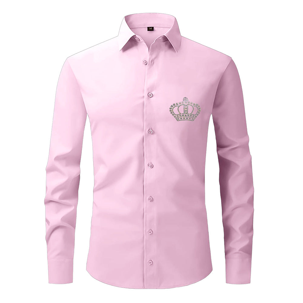 Pink dress shirt with a crown emblem on a white background