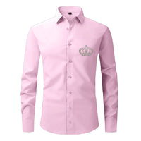Pink dress shirt with a crown emblem on a white background