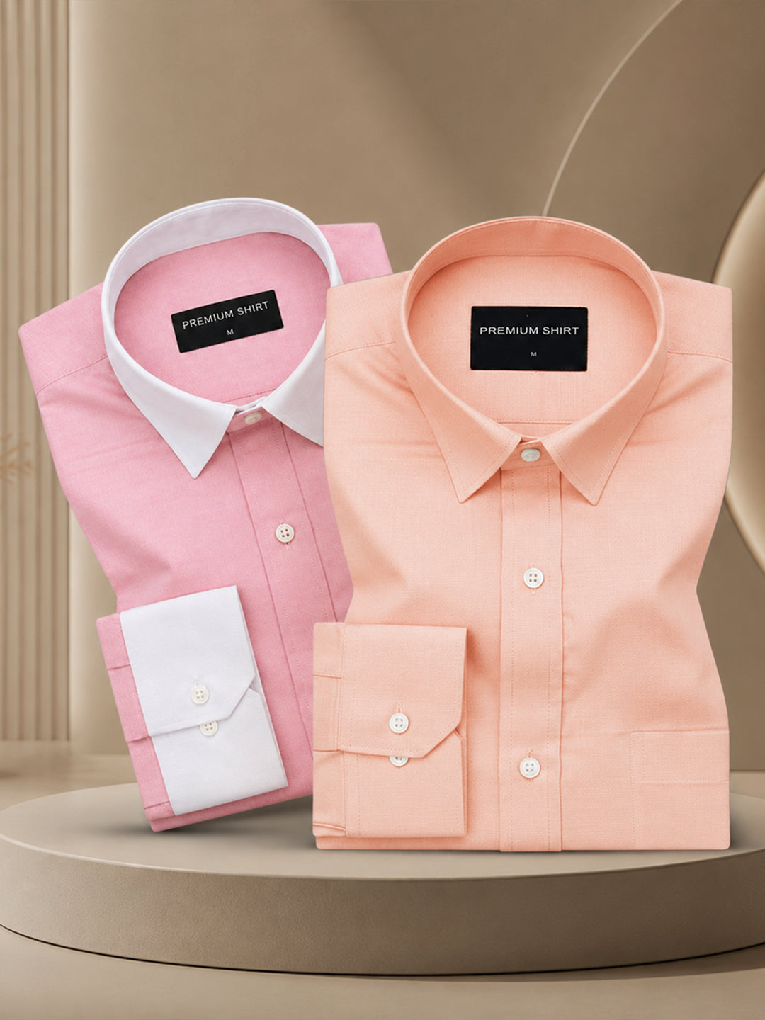 Pack of 2 Pink White Collar & Peach Formal Oxford Cotton Shirt For Men