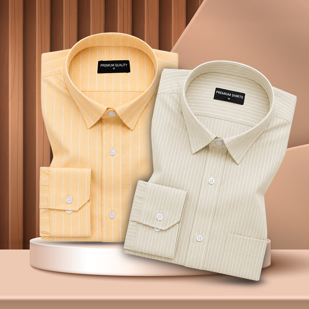 Lemon & Cream Pinstripe Oxford Pack of 2 Shirts For Men