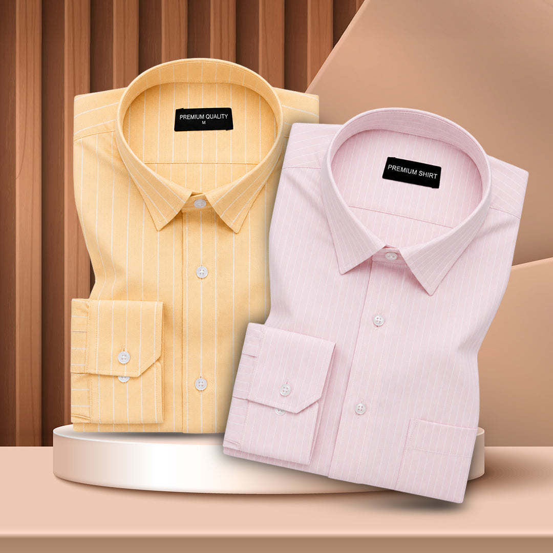 Lemon & Pink Pinstripe Oxford Pack of 2 Shirts For Men