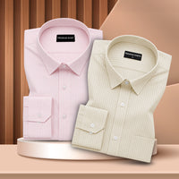 Pink & Cream Pinstripe Oxford Pack of 2 Shirts For Men