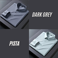 Pack of 2 Premium Cotton Solid Shirt for Man (Dark Grey, Pista)