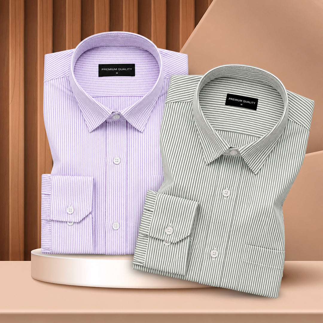 Purple & Dark Green Oxford Pack of 2 Pinstripe Shirts