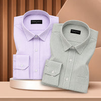 Purple & Dark Green Oxford Pack of 2 Pinstripe Shirts