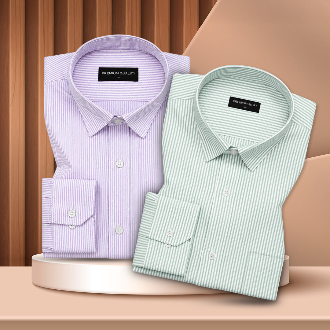 Purple & Light Green Stripe Oxford Pack of 2 Shirts For Men