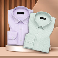 Purple & Light Green Stripe Oxford Pack of 2 Shirts For Men