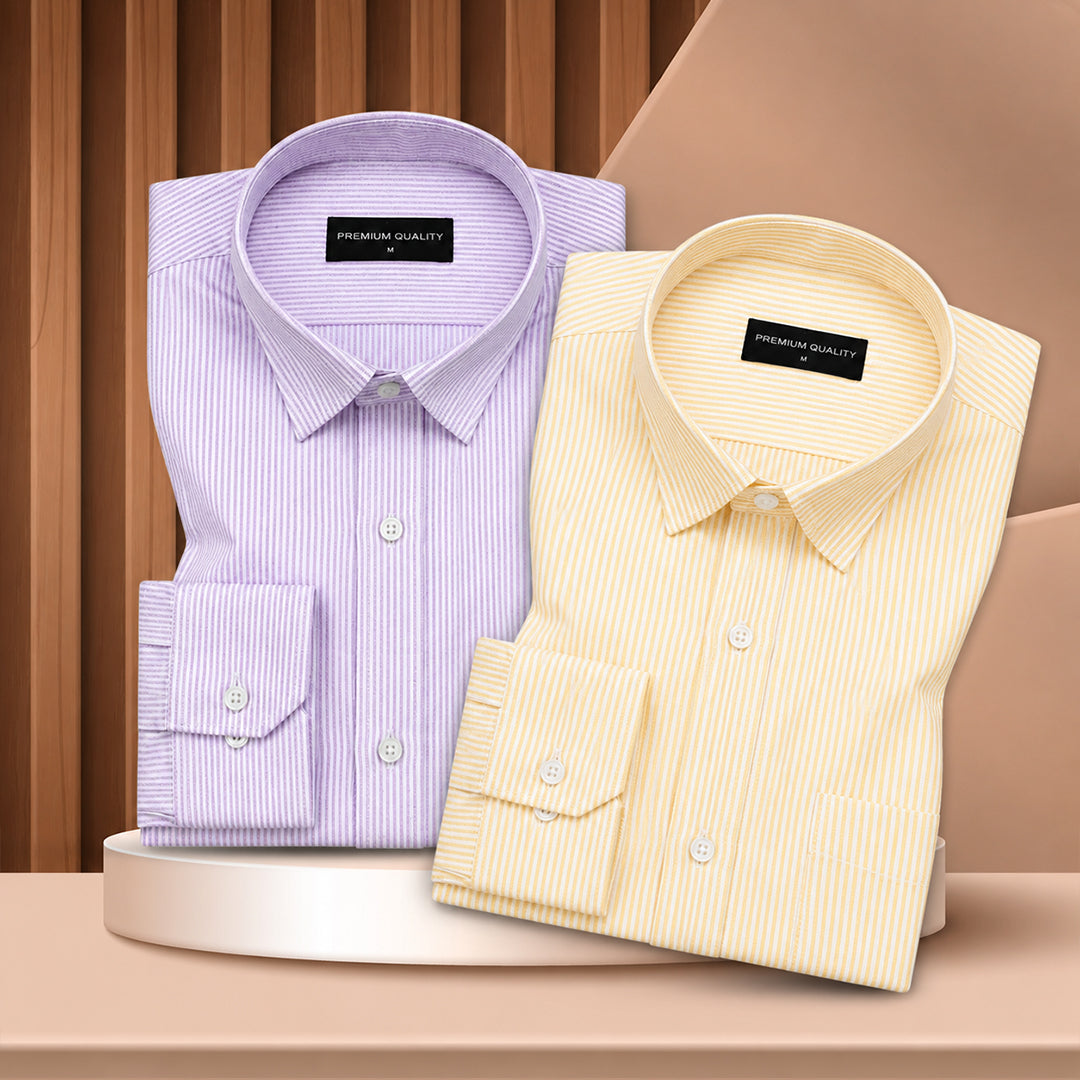 Purple & Lemon Oxford Pack of 2 Pinstripe Shirts