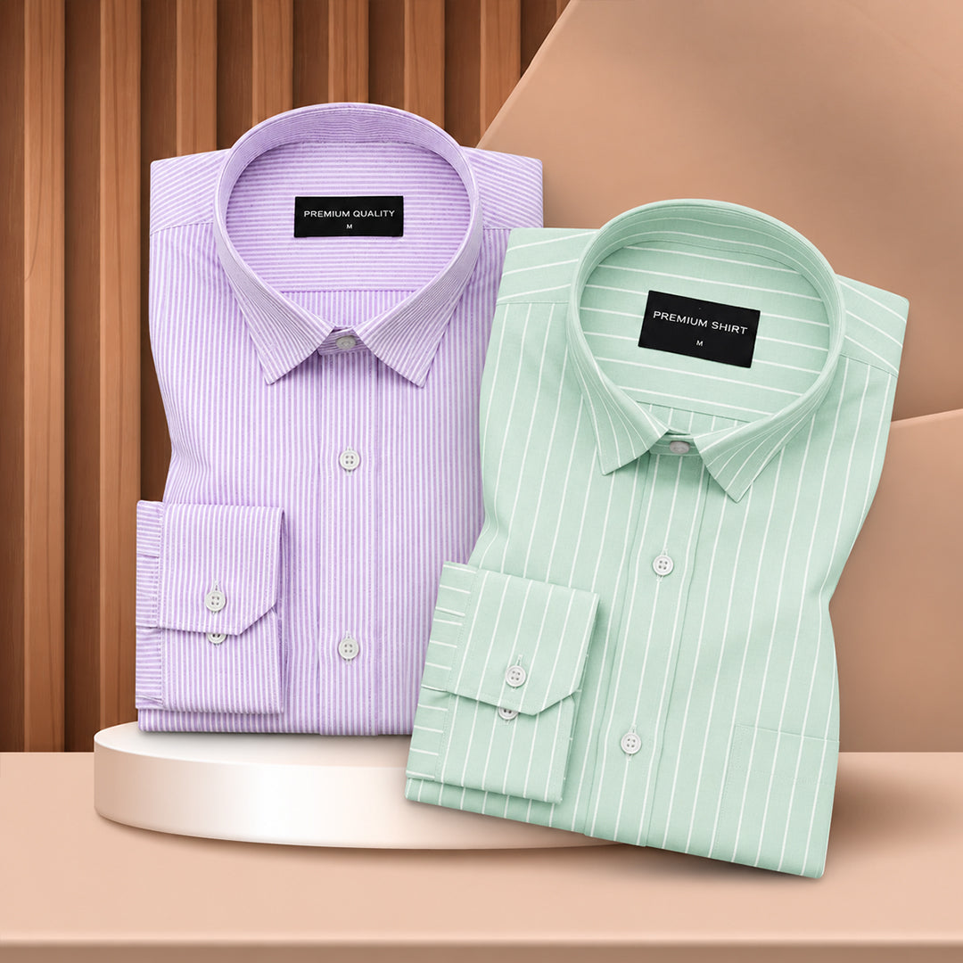 Purple & Mint Green Oxford Pack of 2 Pinstripe Shirts