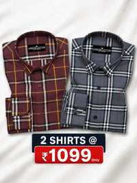 Pack of 2 Tartan Check Cotton Shirt (Red & Denim)