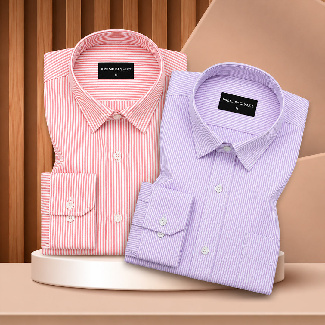 Bold Red & Purple Oxford Pack of 2 Pinstripe Shirts
