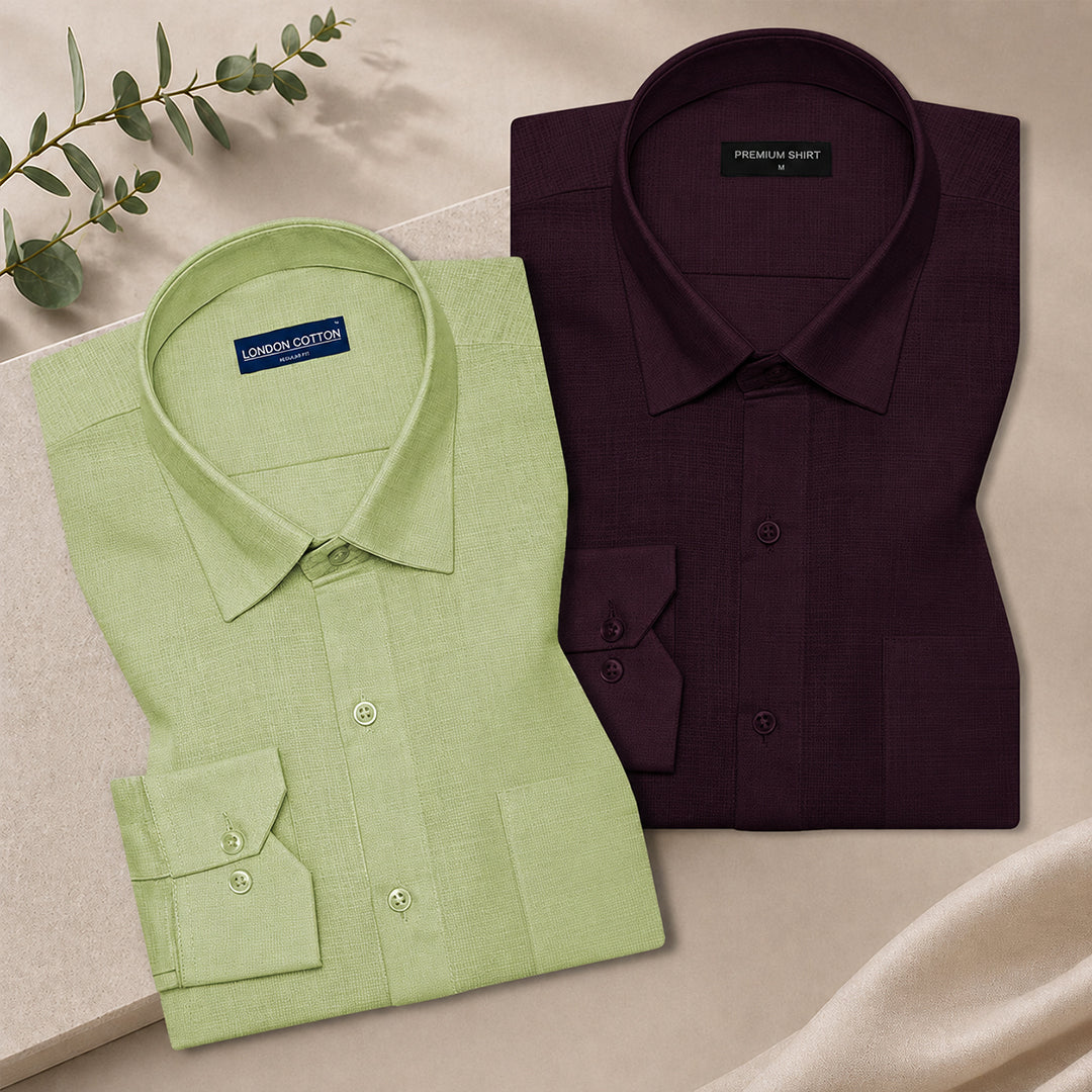 Pack of 2 Textured Linen Shirts (Sage & Wine)