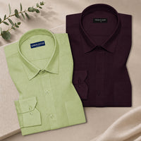 Pack of 2 Textured Linen Shirts (Sage & Wine)