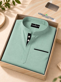 Urban Fit Sea Green Short Linen Kurta For Men
