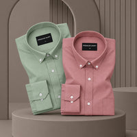 Pack of 2 Oxford Cotton Shirt For Men (Sea Green & Maroon)
