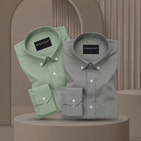 Pack of 2 Oxford Cotton Shirt For Men (Sea Green & Olive)