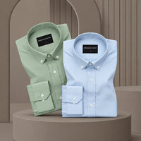 Pack of 2 Oxford Cotton Shirt For Men (Sea Green & Sky Blue)