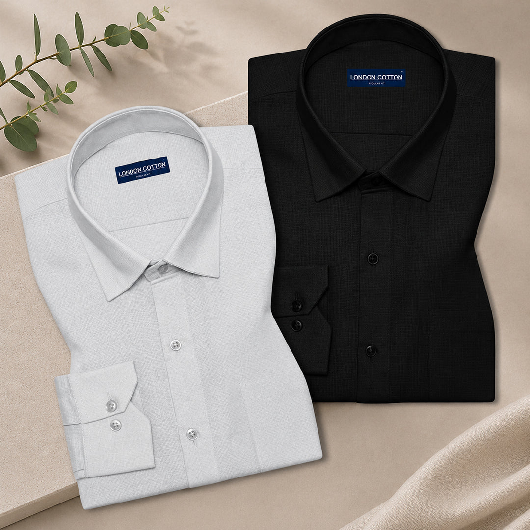 Pack of 2 Textured Linen Shirts (Silver & Black)