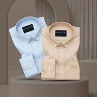 Pack of 2 Oxford Cotton Shirt For Men (Sky Blue & Cream)