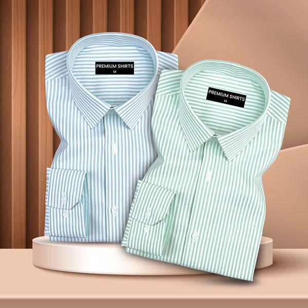 Sky Blue & Pista Stripe Oxford Pack of 2 Shirts For Men
