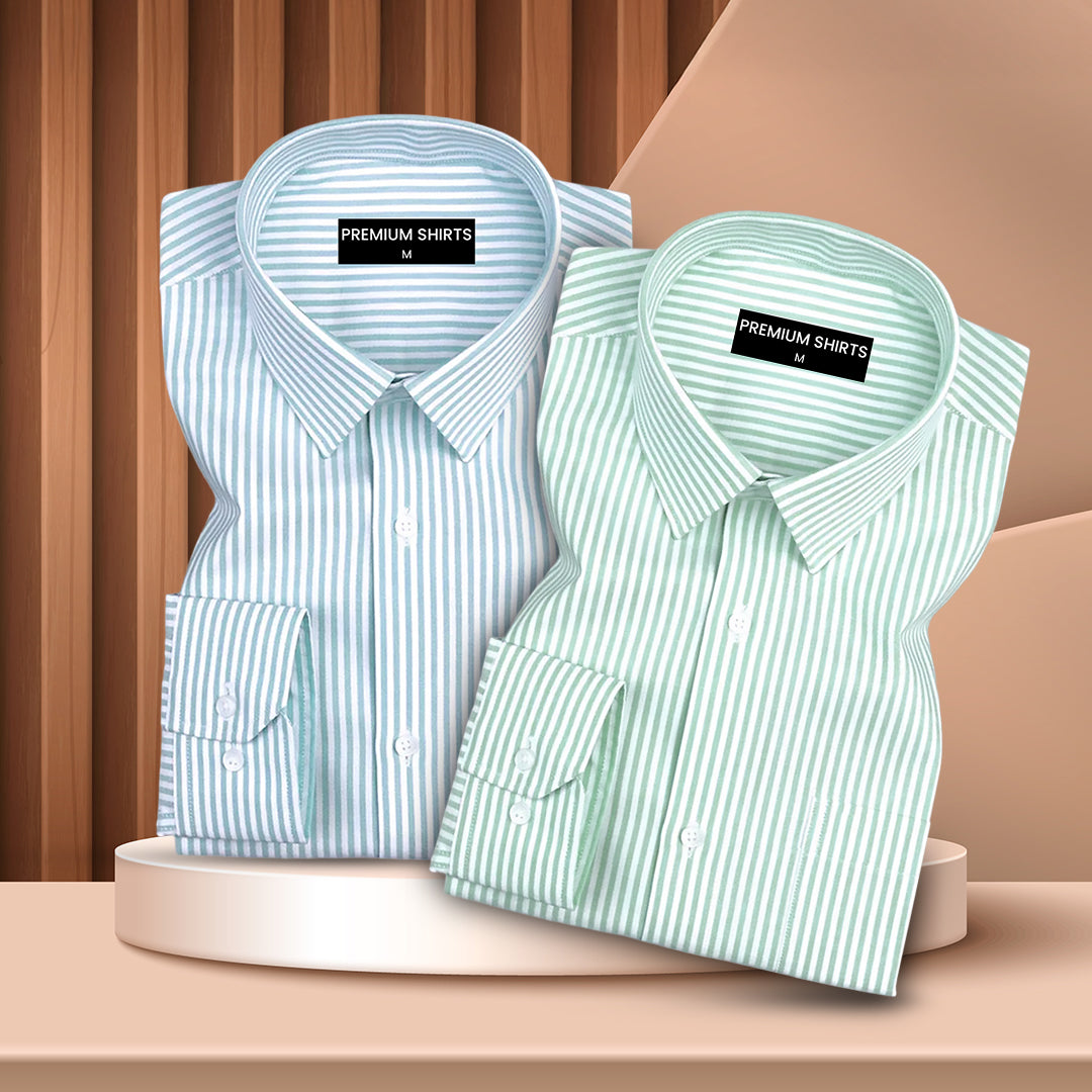 Sky Blue & Pista Stripe Oxford Pack of 2 Shirts For Men