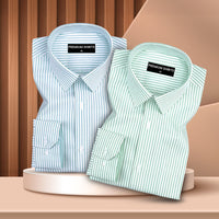 Sky Blue & Pista Stripe Oxford Pack of 2 Shirts For Men