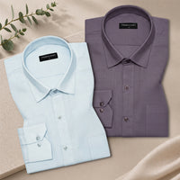 Pack of 2 Sky Blue & Purple Textured Linen Shirt For Men