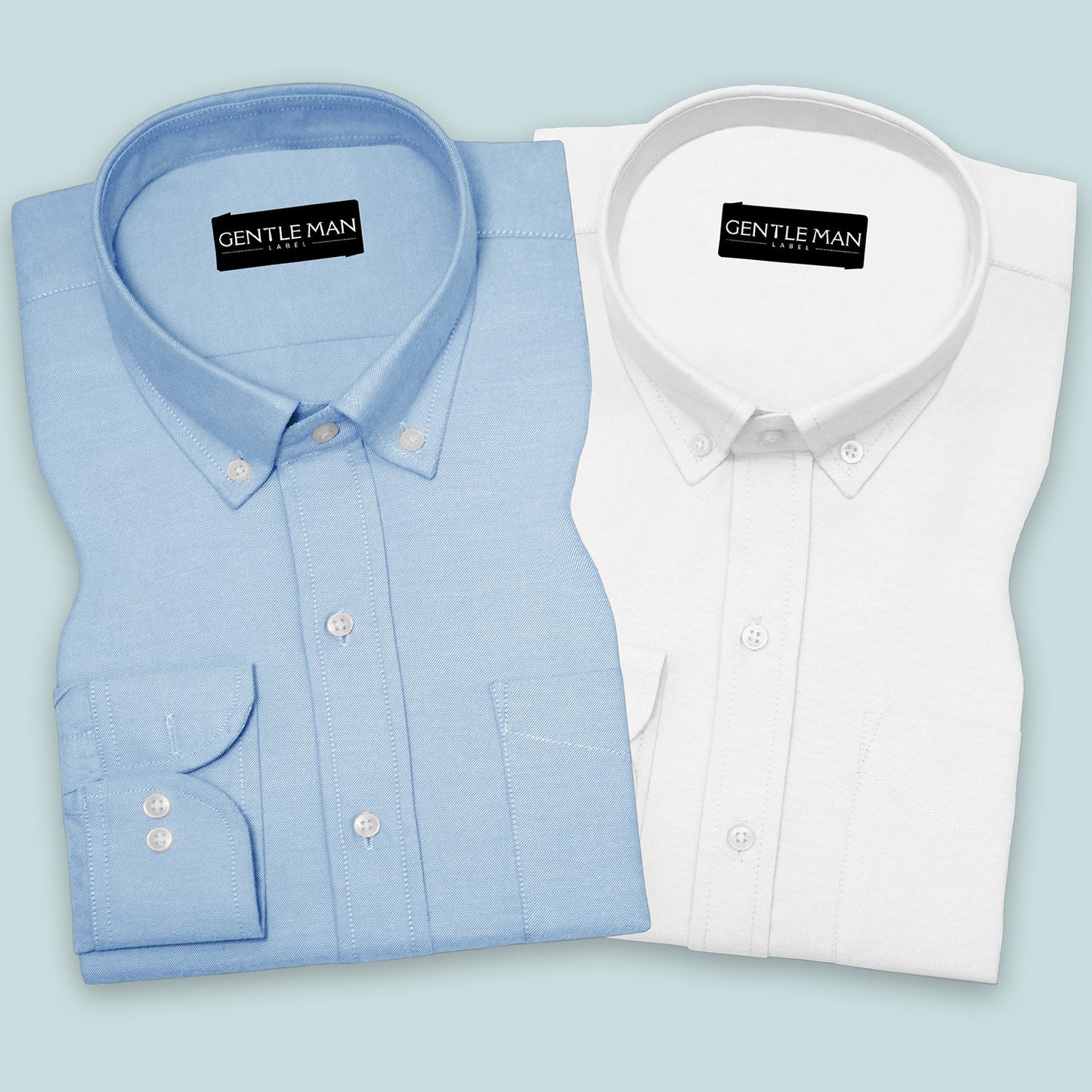 Pack of 2 Sky Blue & White Oxford Cotton Shirts Bundle For Men