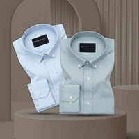 Pack of 2 Oxford Cotton Shirt For Men (Sky Blue & Cyan Blue)