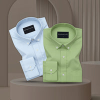 Pack of 2 Oxford Cotton Shirt For Men (Sky Blue & Green)