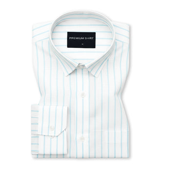 White dress shirt with blue stripes and a 'Premium Shirt' label on a white background