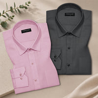 Pack of 2 Solid Pink & Dark Grey Textured Linen Shirt For Men
