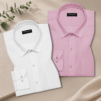 Pack of 2 Solid Pink & White Textured Linen Shirt For Men