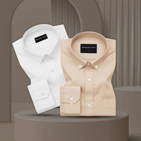 Pack of 2 Oxford Cotton Shirt For Men (White & Cream)