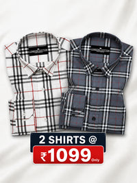 Pack of 2 Tartan Check Cotton Shirt (White & Denim)