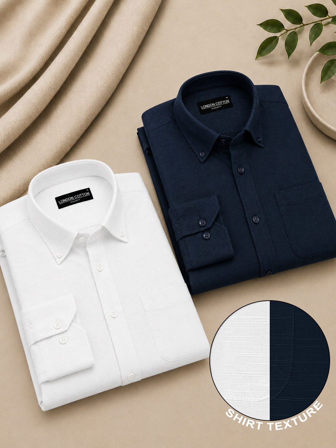 White & Navy Blue Linear Linen Pack of 2 Shirt