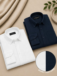 White & Navy Blue Linear Linen Pack of 2 Shirt
