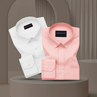 Pack of 2 Oxford Cotton Shirt For Men (White & Peach)