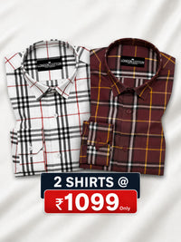 Pack of 2 Tartan Check Cotton Shirt (White & Red)