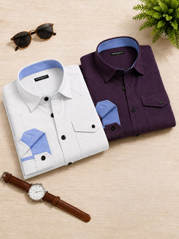 Pack Of 2 Cargo Style White & Wine Shirt