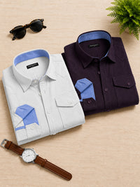 Pack Of 2 Cargo Style White & Wine Shirt