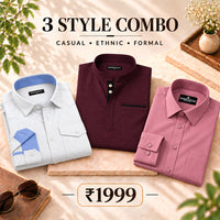 3 Style Combo (White Cargo, Wine Kurta, Solid Pink Plain Shirt)