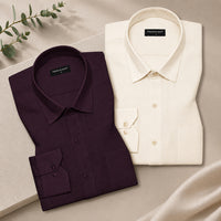 Pack of 2 Textured Linen Shirts (Wine & Cream)