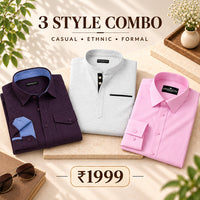 3 Style Combo (Wine Cargo, White Kurta, Pink Plain Shirt)