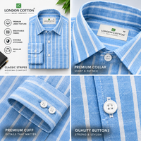 Men's Sky Blue Striped Linen Textured Shirt – Regular Fit