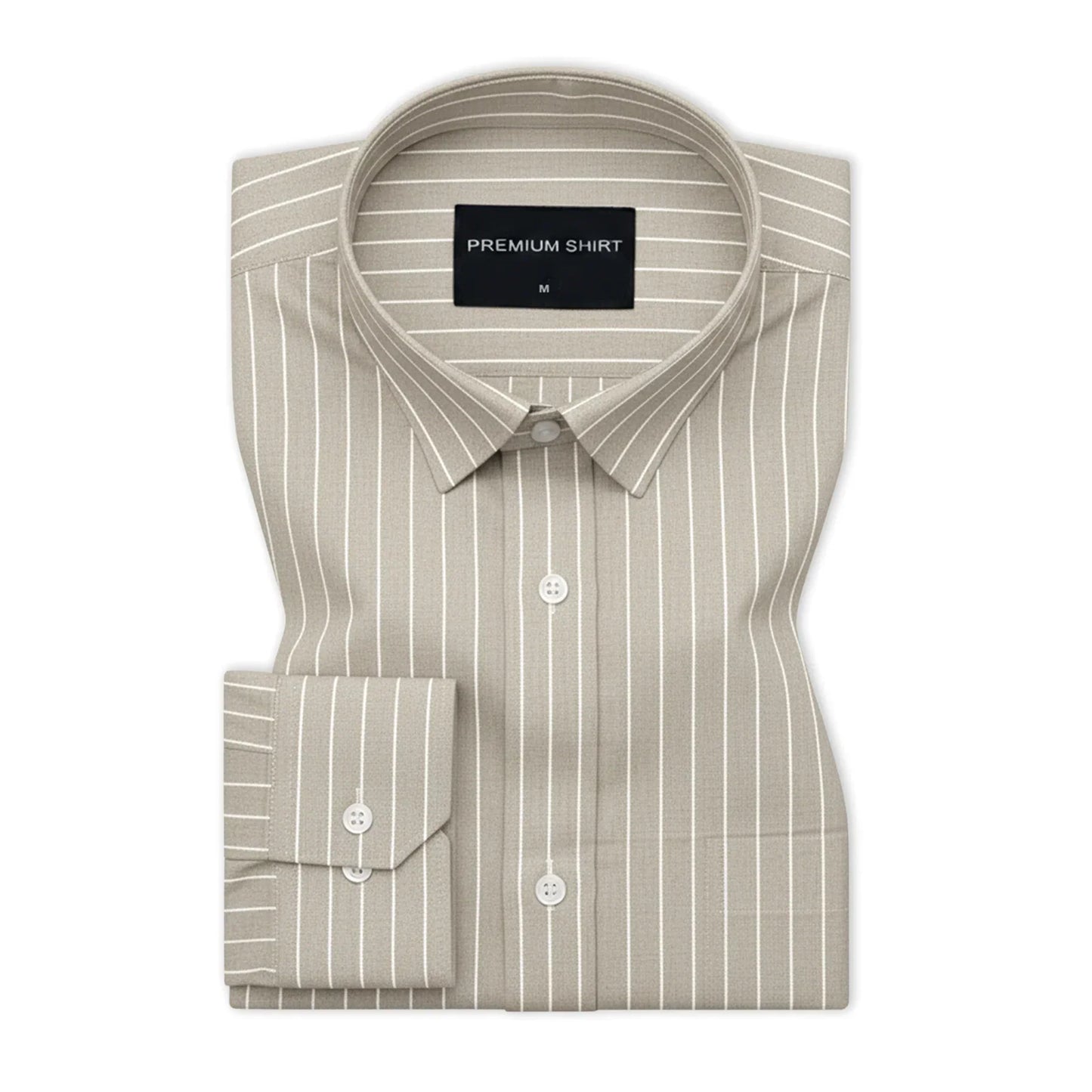 Khaki Pinstripe Oxford Shirt For Men